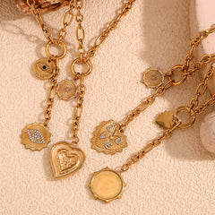 Wheel Heart 18k Gold Stainless Steel Anti Tarnish Necklace Pendant Chain For Women