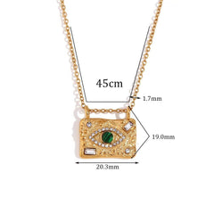 Green Evil Eye Gold Plated CZ Stainless Steel Necklace & Cuff Bracelet