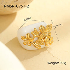 Flower 18K Gold Stainless Steel Acrylic Ring For Women