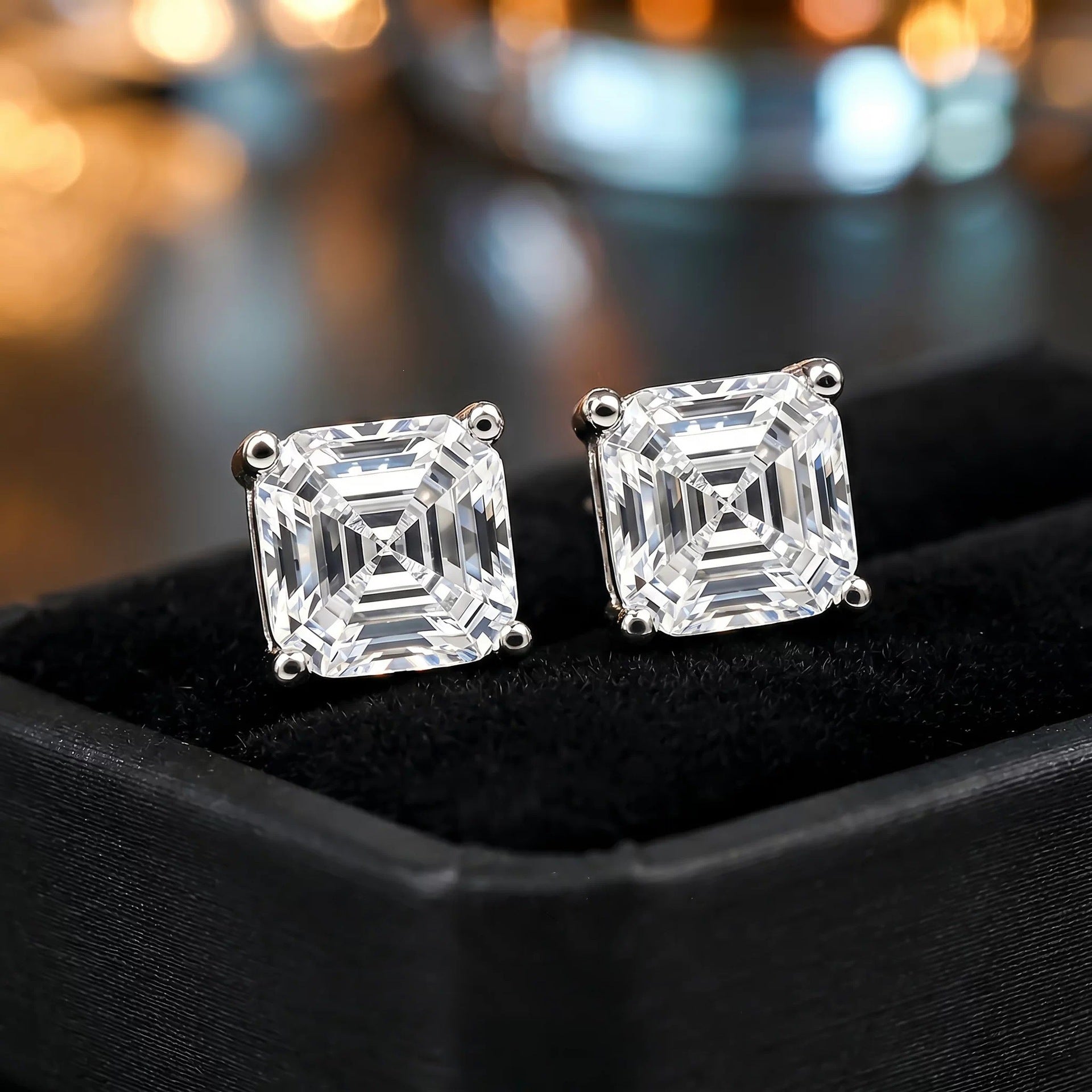 Designer Silver Plated Emerald Cut CZ Anti Tarnish Copper Stud Earrings