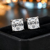 Designer Silver Plated Emerald Cut CZ Anti Tarnish Copper Stud Earrings