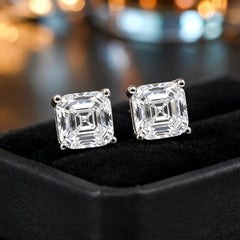 Designer Silver Plated Emerald Cut CZ Anti Tarnish Copper Stud Earrings