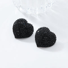 Heart Red Black Gold Silver Rhinestone Crystal Stud Earring For Women