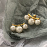 White Modern Arc Style Gold Pearl Anti Tarnish Copper Stud Earrings