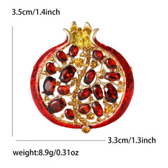 Red Gold Pomegranate Rhinestone Brooch For Women
