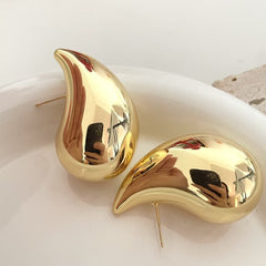 Drop Shape Gold Plain Anti Tarnish Copper Stud Earrings