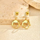 Modern Face Art Gold CZ Anti Tarnish Stainless Steel Drop Earrings