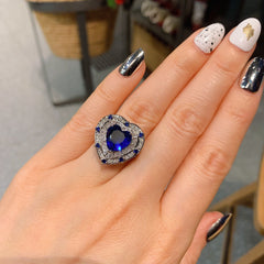 Heart Love Blue Silver Anti Tarnish Free Size Ring For Women
