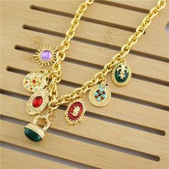 Multi Gemstone Green Red Green Anti Tarnish Charm Necklace For Women
