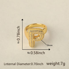 Initial Letter Alphabets Cubic Zirconia 18K Gold Adjustable Ring For Women Group1