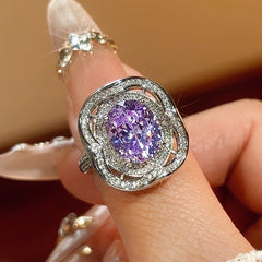 Cushion Silver Pink Purple Yellow Solitaire Cubic Zirconia Anti Tarnish Free Size Ring For Women