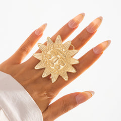 Star Sun Face 18K Gold Silver Big Free Size Ring For Women