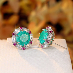 Multi Color Solitaire Silver Cubic Zirconia Crystal Stud Earring