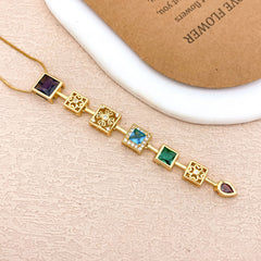 Designer Rainbow Crystal Gold Silver CZ Stainless Steel Necklace