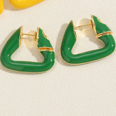 Colorful Geometric Triangle 18K Gold Hoop Earring For Women