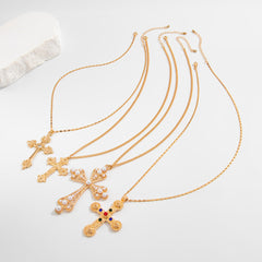 Jesus Cross Rosary 18K Gold Plated Anti Tarnish Necklace Pendant Chain For Men Women