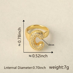 Initial Letter Alphabets Cubic Zirconia 18K Gold Adjustable Ring For Women Group1