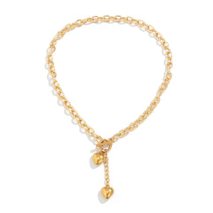 Dual Heart Toggle Lock 18K Gold Necklace Link Chain For Women