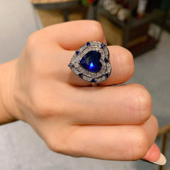 Heart Love Blue Silver Anti Tarnish Free Size Ring For Women