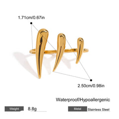 pointy 18K Gold Anti Tarnish Stainless Steel Dual Finger Ring For Women