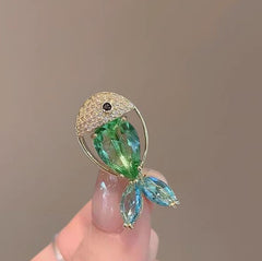 Multi Color Fish Gold Cubic Zirconia Copper Brooch For Women
