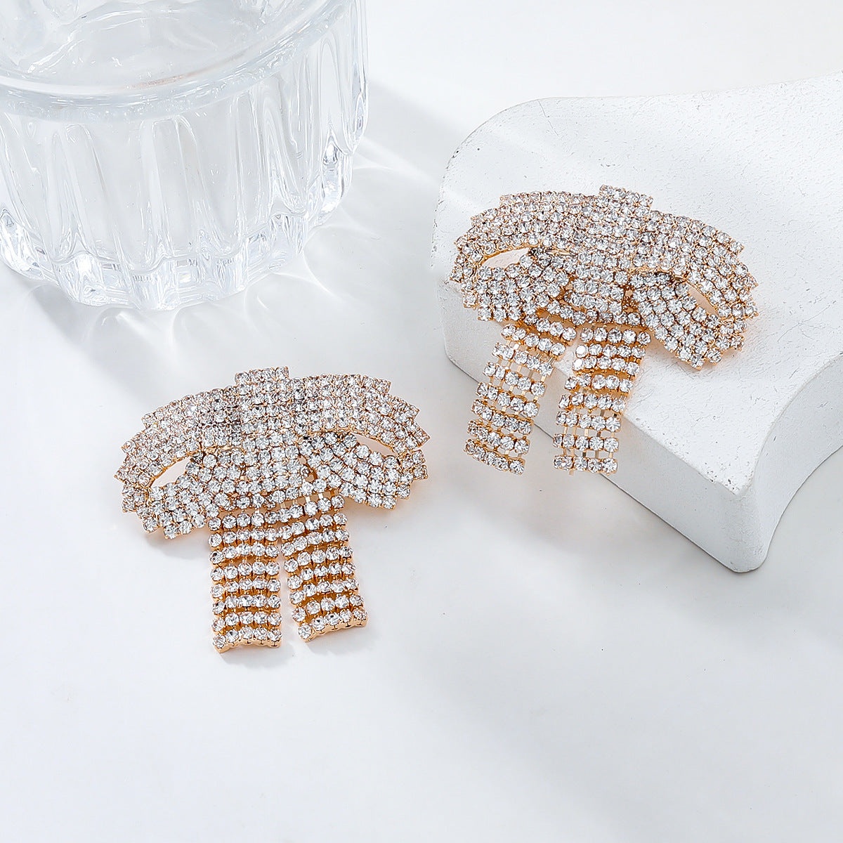 Bow 18K Gold Cubic Zirconia Rhinestone Dangler Earring For Women