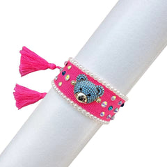Teddy Bear Face Crystal Fabric Writ Band Adjustable Threads Bracelet For Women
