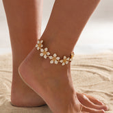 Beach White Flower Charm Gold Plated Enamel Alloy Anklets For Women