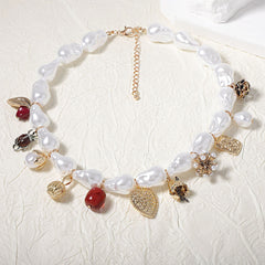 Heart Pearl white 18K Gold Plated Anti Tarnish Charm Necklace For Women