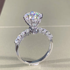 Silver Round Cut Cubic Zirconia Brass Anti Tarnish Size Ring Women