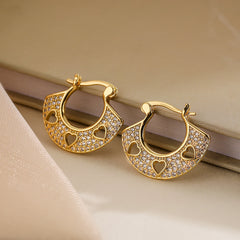 Filigree Heart Cubic Zirconia 18K Gold Anti Tarnish Hoop Earring For Women
