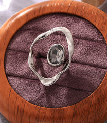 Rop Oval Jet Black Black Silver Anti Tarnish Free Silver Ring For Women