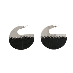 Black Brown Leather Silver Anti Tarnish Hoop Earring For Women