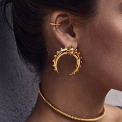 Crescent Hoop 18K Gold Plated Cubic Zirconia Stainless Steel Earrings For Women