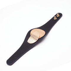 Beaten Finish 18K Gold Plated PU Leather Wrist Band Bracelet For Women