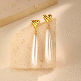 Heart Gold Plated Pearl Anti Tarnish Stainless Steel Dangler Earrings