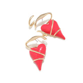 Red Pink Heart Gold Enamel Dangler Earrings For Women
