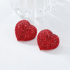 Heart Red Black Gold Silver Rhinestone Crystal Stud Earring For Women