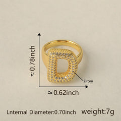 Initial Letter Alphabets Cubic Zirconia 18K Gold Adjustable Ring For Women Group1