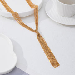 Luxury Gold Plated Multi-Strand Tassel Lariat Chain Necklace For Women