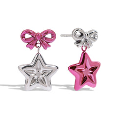 Star Bow Silver Purple Stanless Steel Anti Tarnish Dagler Drop Earring For Women