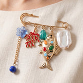 Multi Color Safety Pin Fish Coral Gold Brooch For Women