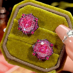 Rose Crystal Green Pink Black Pendant Earring Ring Set For Women