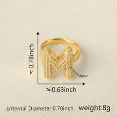 Initial Letter Alphabets Cubic Zirconia 18K Gold Adjustable Ring For Women Group1