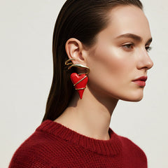Red Pink Heart Gold Enamel Dangler Earrings For Women