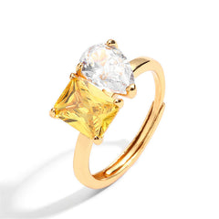 Drop Square solitaire Yellow 18k Gold Anti Tarnish Free Size Ring For Women