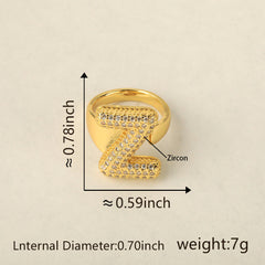 Initial Letter Alphabets Cubic Zirconia 18K Gold Adjustable Ring For Women Group1