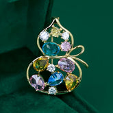 Multi Color Hollow Gourd Gold Cubic Zirconia Copper Brooch For Women