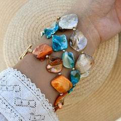 Shell Multi Gemstone Beads 18k Gold Anti Tarnish Bracelet For Women