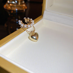 Heart Chain Pearl CZ Gold Anti Tarnish Single Ear Cuff Earring
